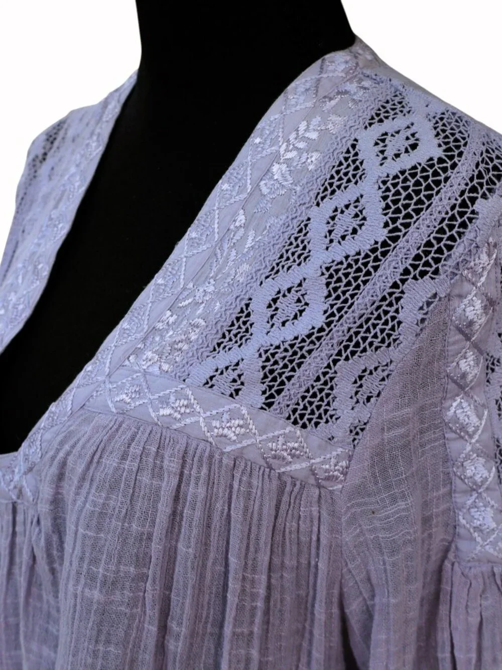 Free People Lavender Gauze Crochet Lace Boho Bell Sleeve Blouse Petite S/P
